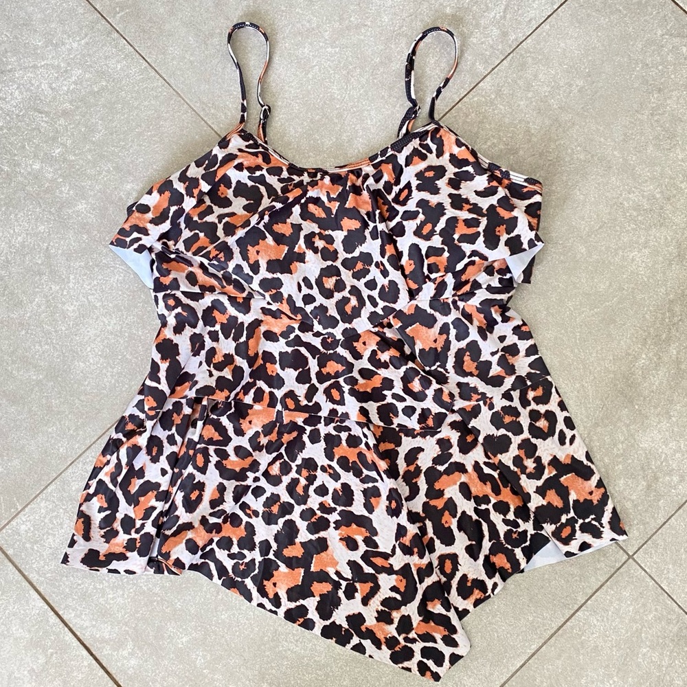 Leopard Print Spaghetti Strap Bathing Suit Top Size XL NWT